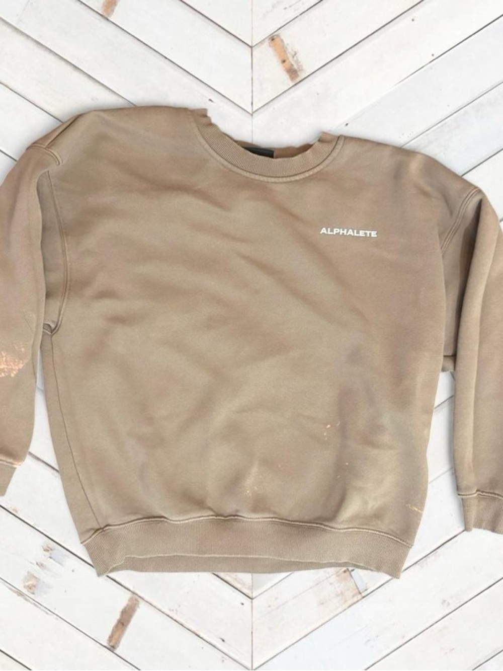 Alphalete women/Men's Crewneck Sweatshirt in Beige/Tan with White Logo
